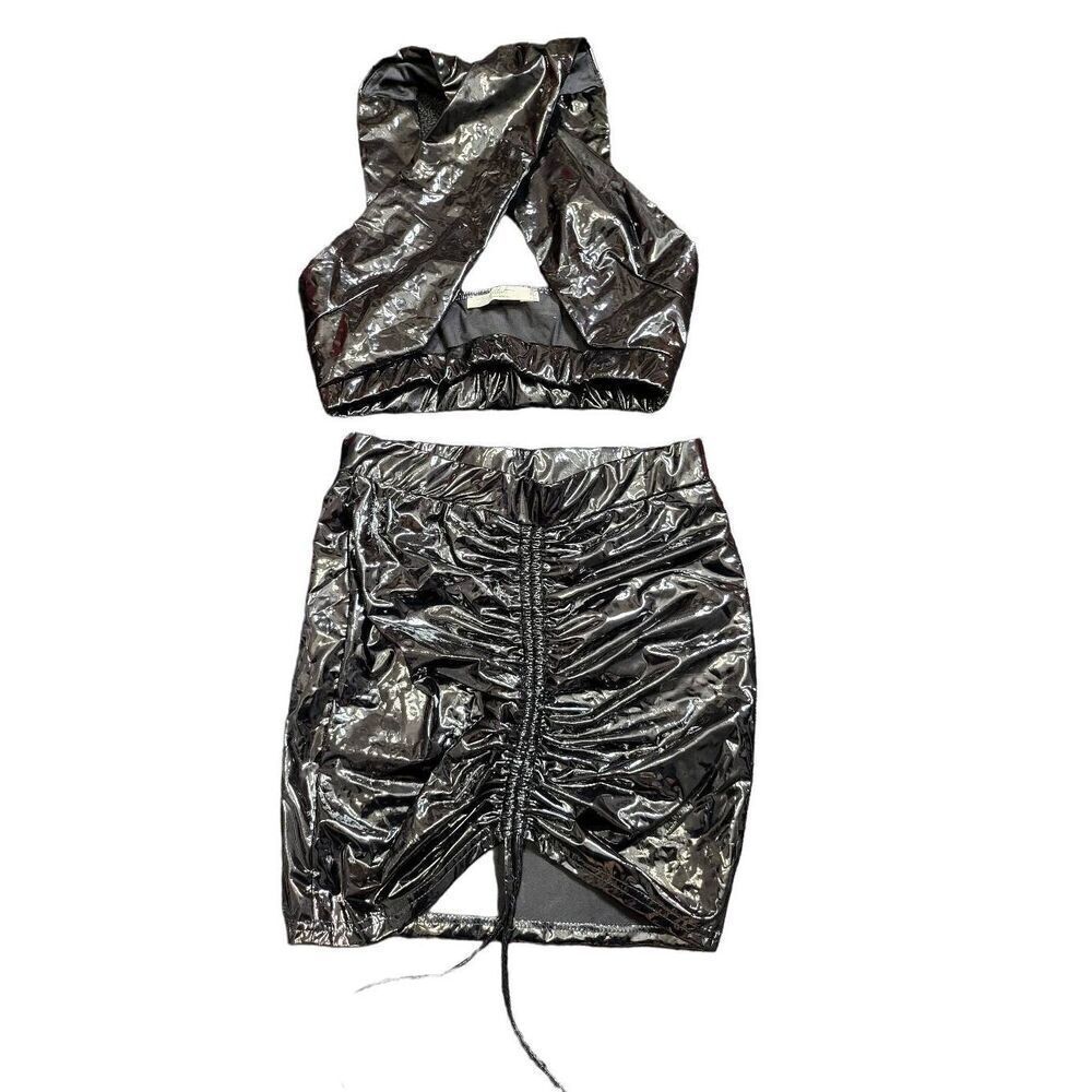 Dolls Kill PVC Halter Top and Skirt Set